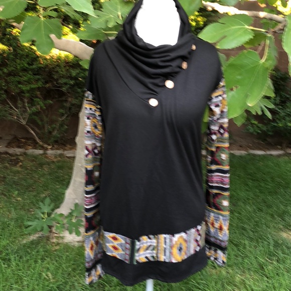 Tribal Print Cowl Neck Longsleeve Sweater - Picture 3 of 4
